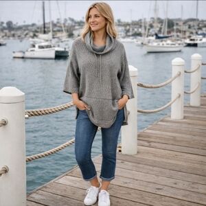 Pure Jill blue/ gray Top Cowl Neck oversized cozy lounge pullover sweater sz M